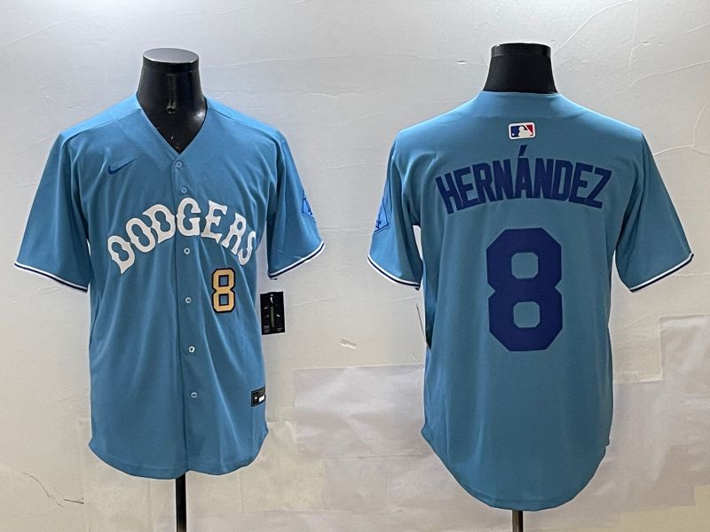 Men Los Angeles Dodgers #8 Hernandez Light Blue Throwback Game 2025 Nike MLB Jersey style 23->los angeles dodgers->MLB Jersey